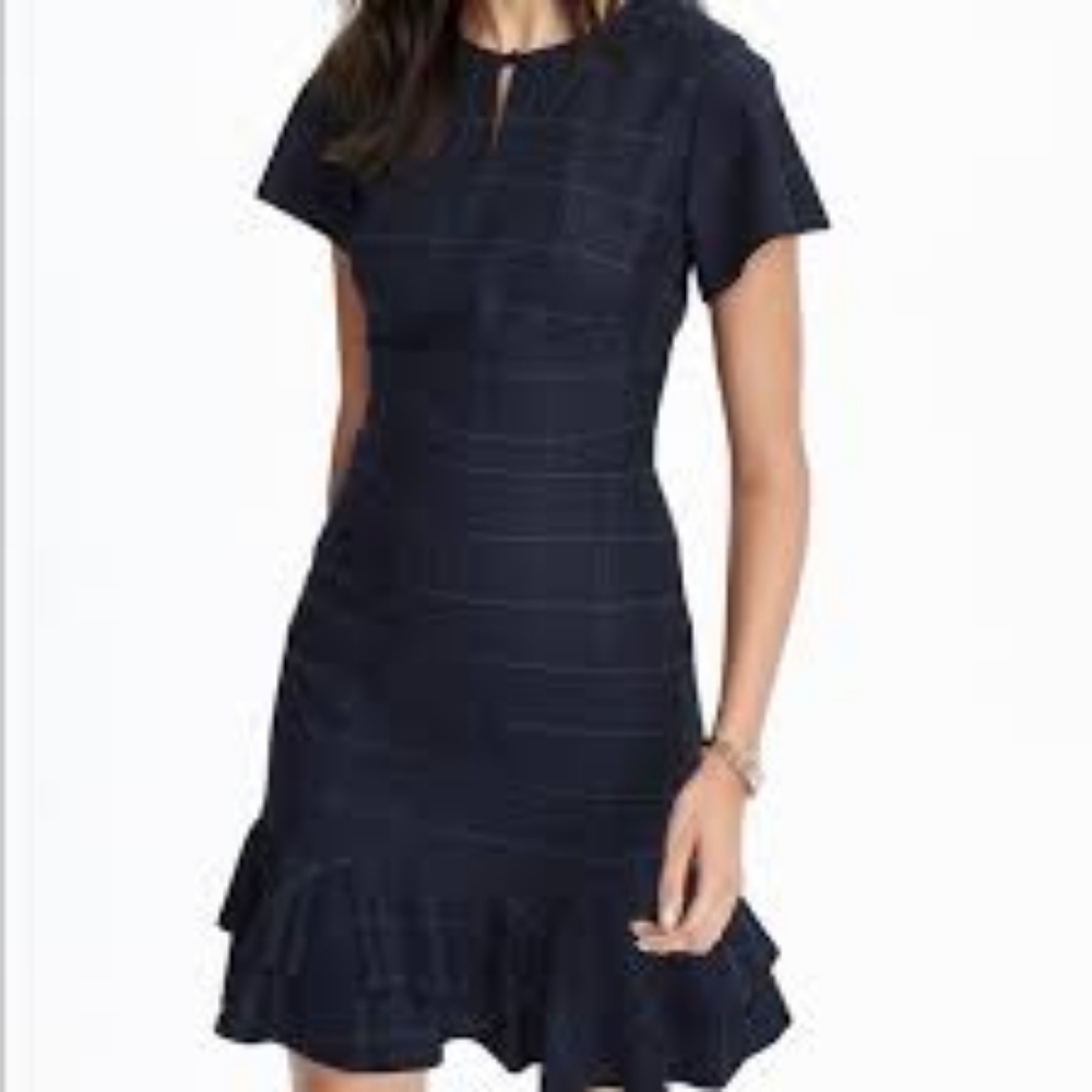 Banana Republic 10T plaid windowpane flounce hem dress